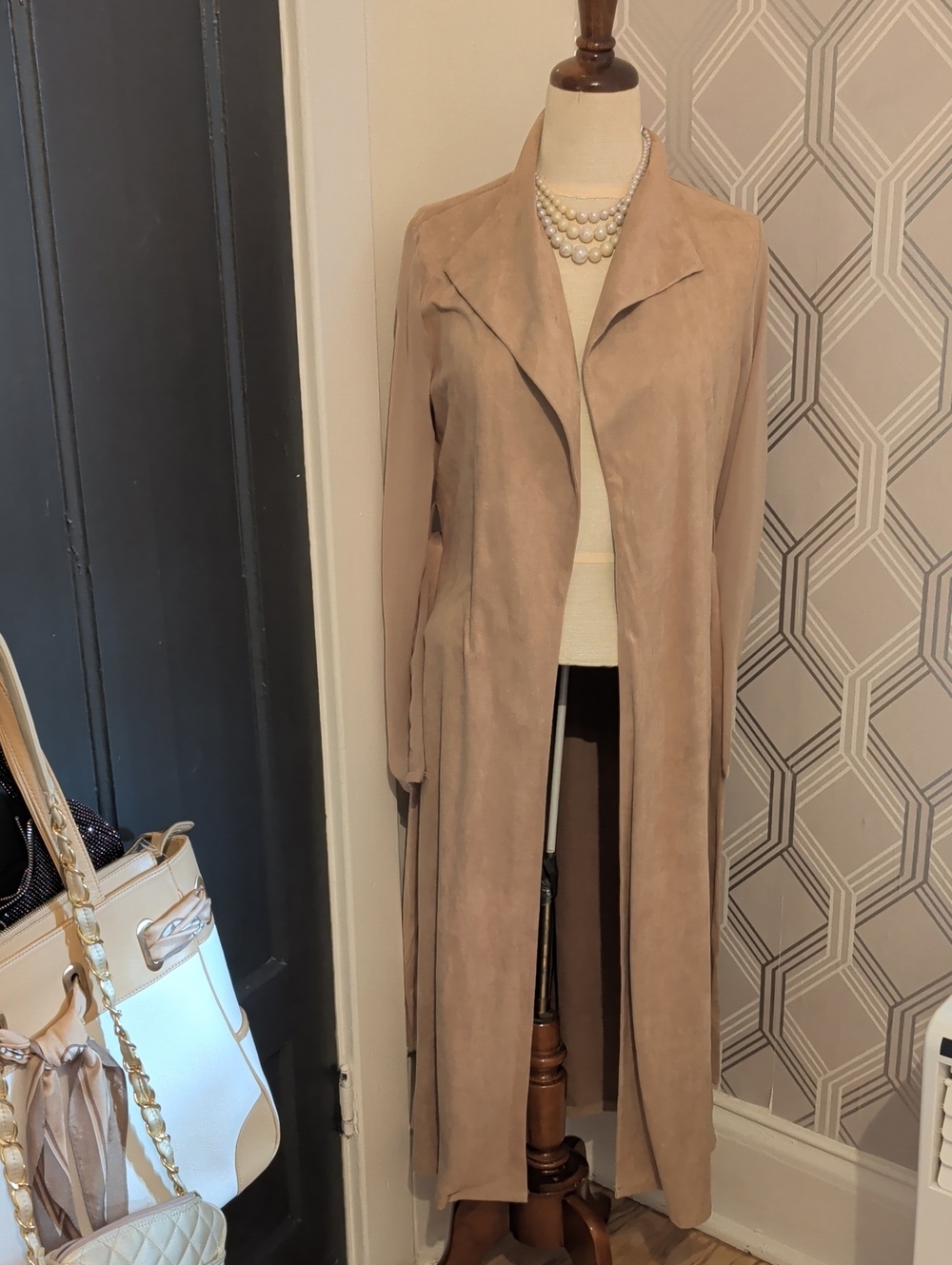 Xtaren Taupe Suede Long Very Light Coat